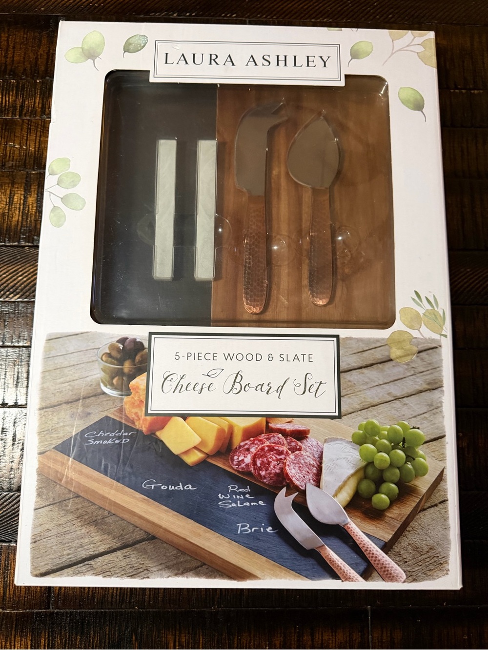 Laura Ashley Wood & Slate Cheese Board Set - Brown and Black